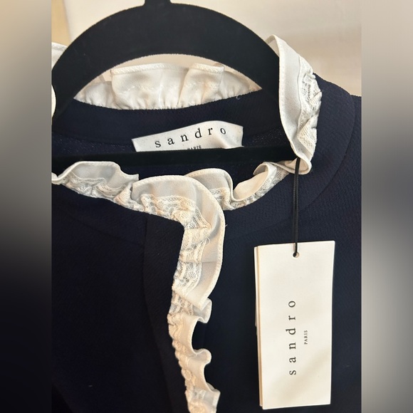 Sandro Natalia Ruffle Trim Dress in Navy - Picture 3 of 8